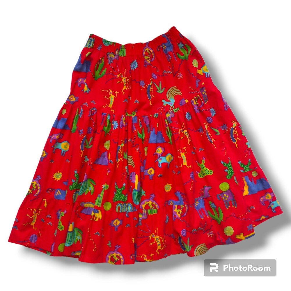Vtg Aqua Teen Kokopelli Southwestern Peasant Skirt-Medium-Petroglyphs-Broomstick